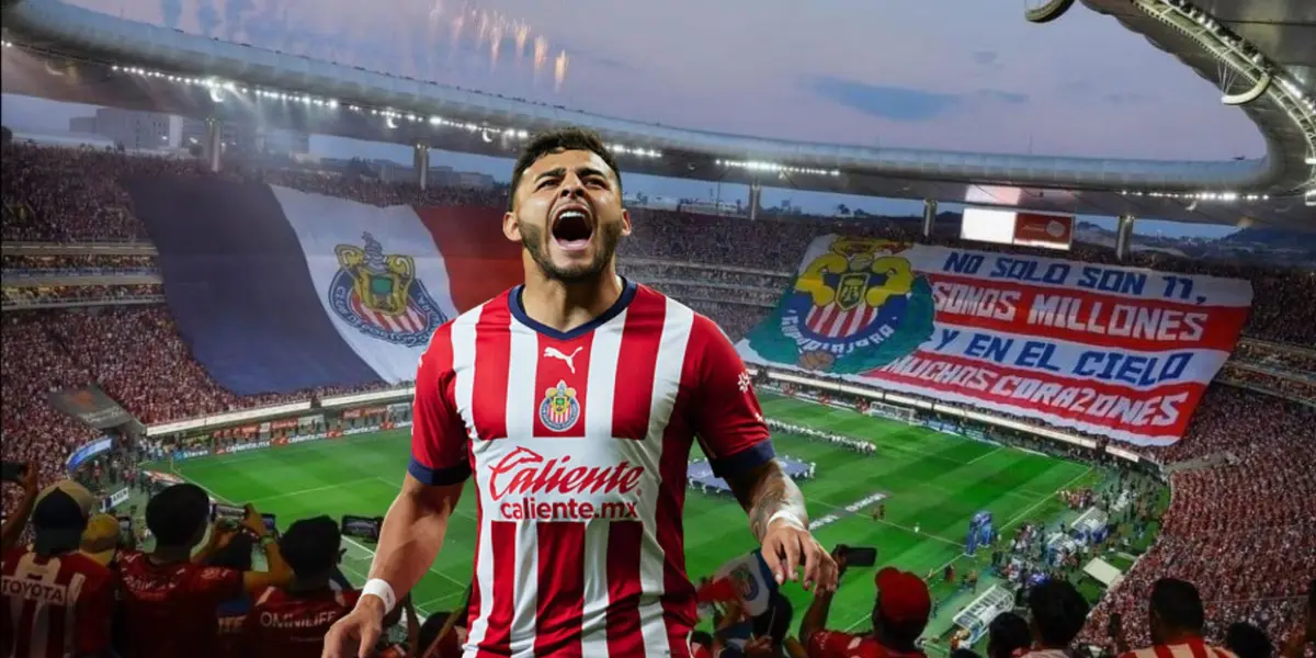 Alexis Vega con la playera de Chivas y afición del rebaño