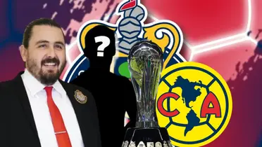 Amaury con DT secreto y el trofeo de la Liga Mx y escudos de Chivas y América/FOTO: Nación Fútbol