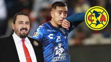 Amaury con el Chiquito con los colores de Pachuca y el escudo del América