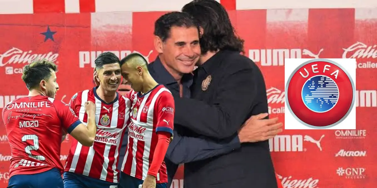 Amaury y Hierro abrazándose y jugadores de Chivas celebrando 