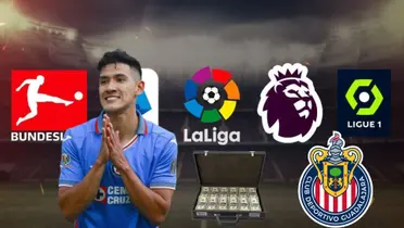 Antuna con Ligas de Europa y el escudo de Chivas