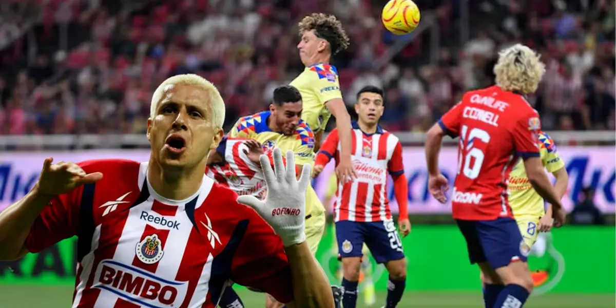 Bofo celebrando y jugadores de Chivas disputando el balón vs América