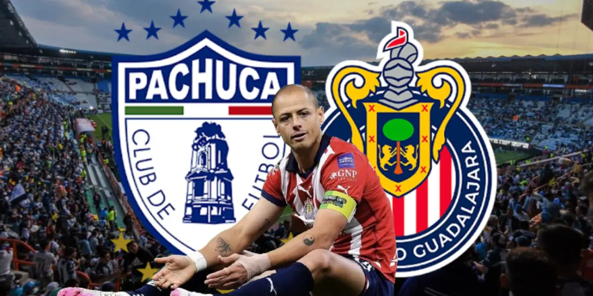 Chicharito frente a escudos de Pachuca y Chivas