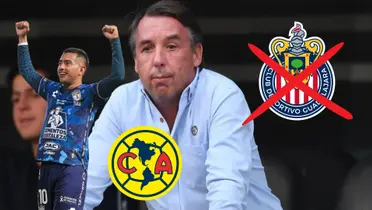 Chiquito Con Pachuca, y Azcárraga con los escudos de Chivas y América
