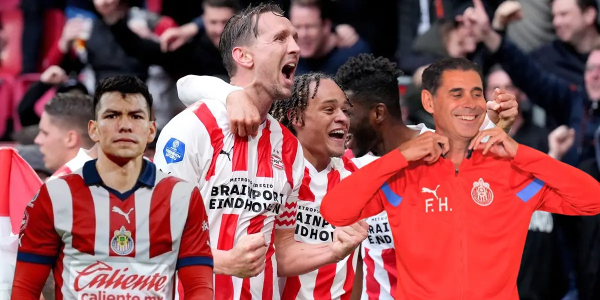 Chuky con la de Chivas y Hierro delante de jugadores del PSV