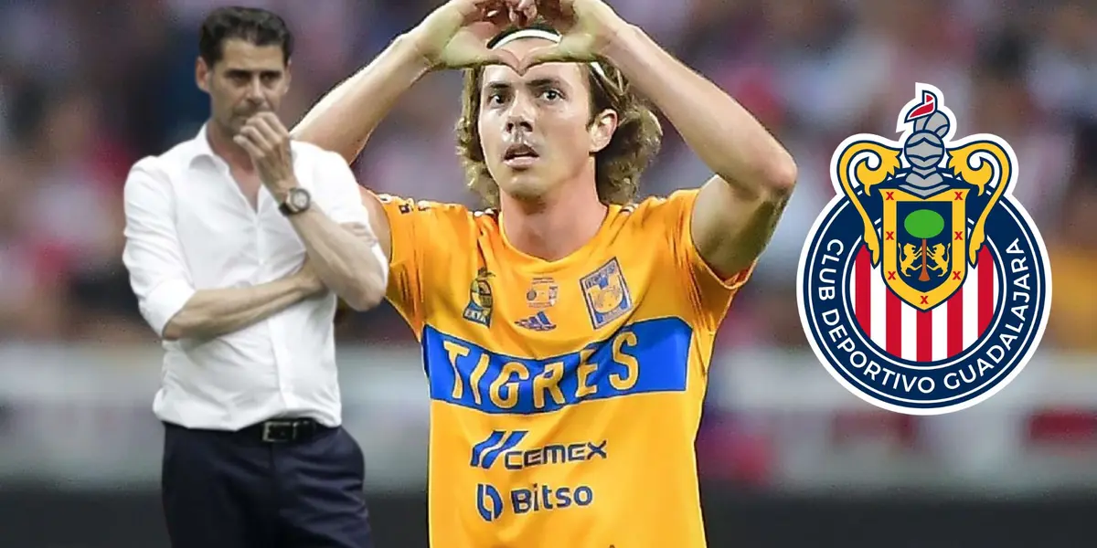 Córdova con la de Tigres, Hierro y el logo de Chivas