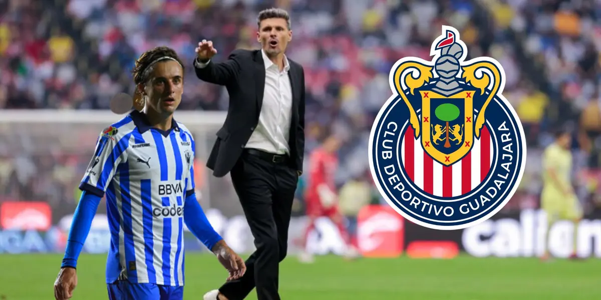 Cortizo con Rayados, el Tano y el escudo de Chivas