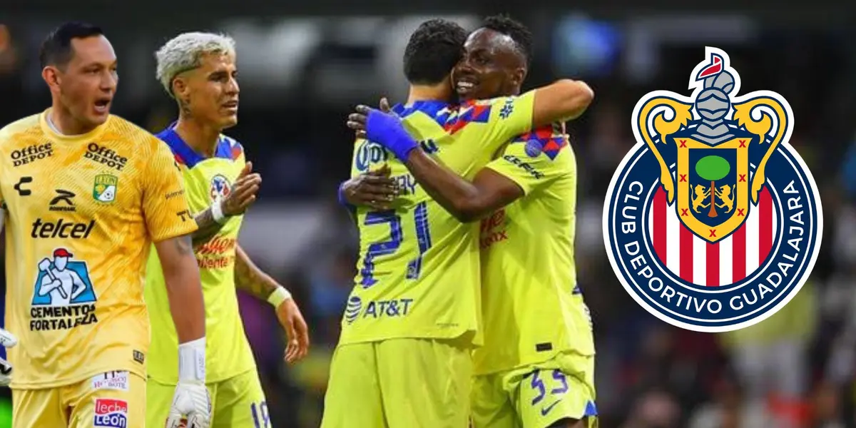 Cota con jugadores de América y el escudo de Chivas