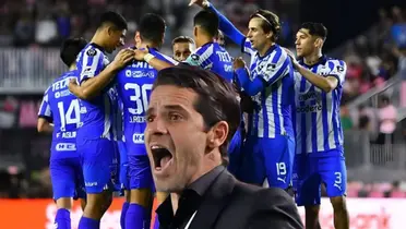 Fernando Gago y al fondo jugadores de Rayados / Foto Mexsport