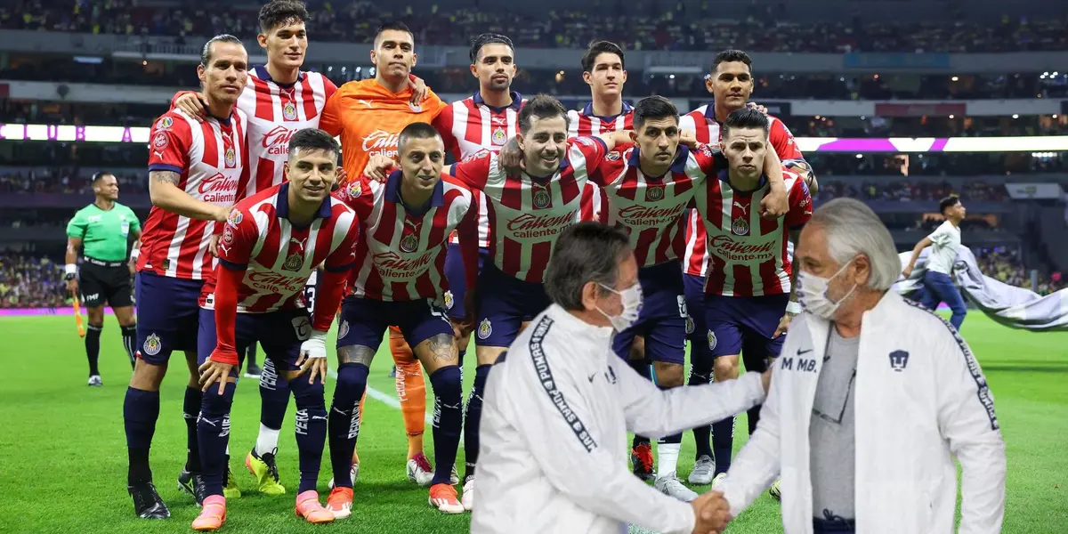 Foto de jugadores de Chivas y directivos de Pumas se dan la mano