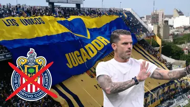 Gago con la afición de Boca Juniors y el escudo de Chivas