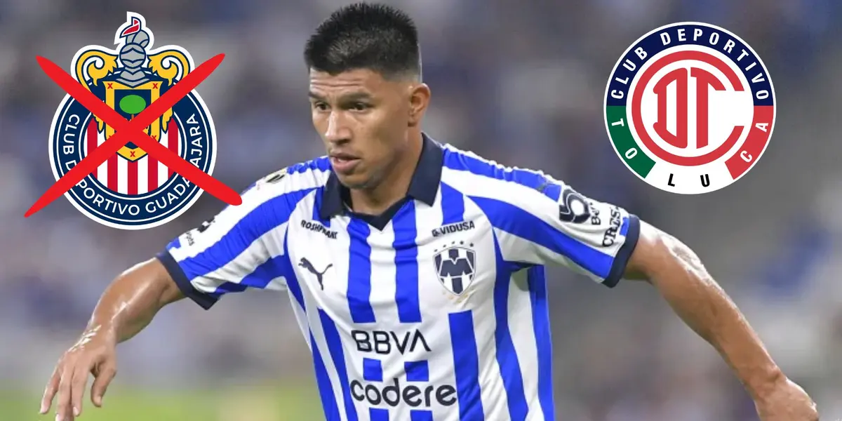 Gallardo con Monterrey y el escudo de Chivas y Toluca