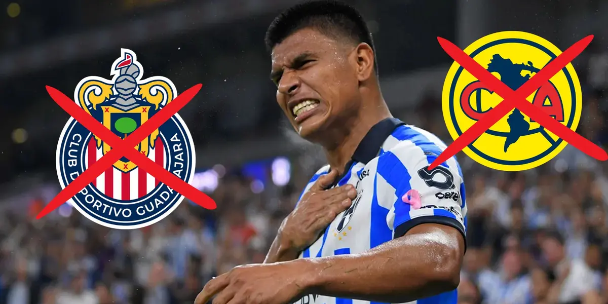 Gallardo con Rayados y escudos de Chivas y de América tachados