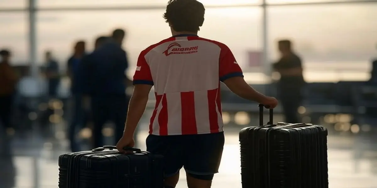 Jugador de Chivas en el aeropuerto / Foto: GROK