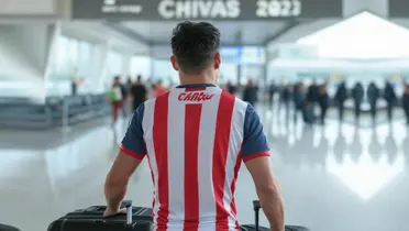 Jugador de Chivas en el aeropuerto (Foto: GROK)