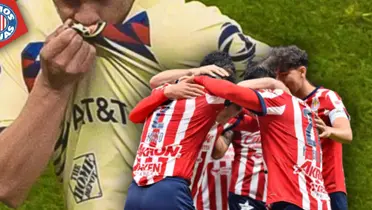 Jugador del América y jugadores de Chivas (Fuente: MEXSPORT)