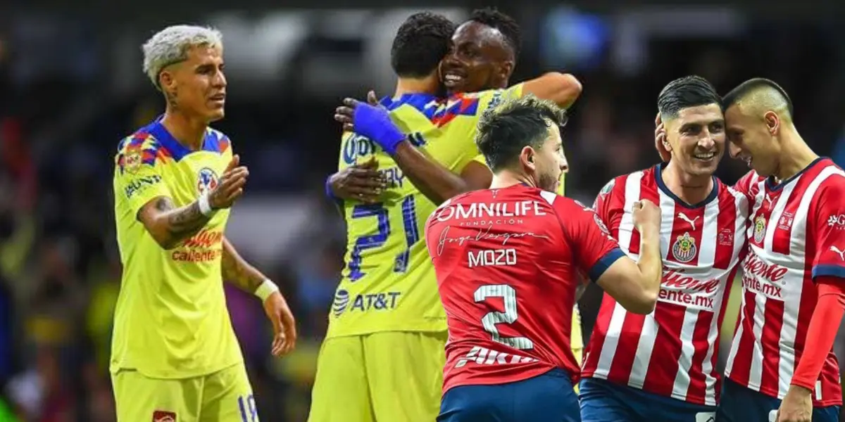 Jugadores de América celebran y jugadores de Chivas festejando