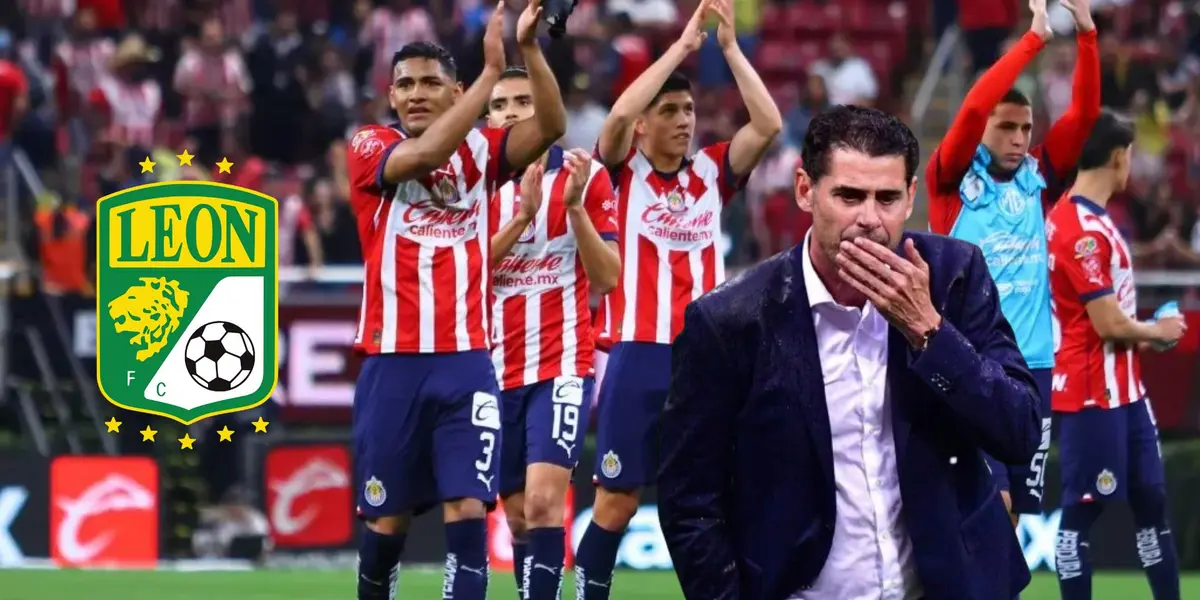 Jugadores de Chivas agradeciendo, Hierro y el logo de León