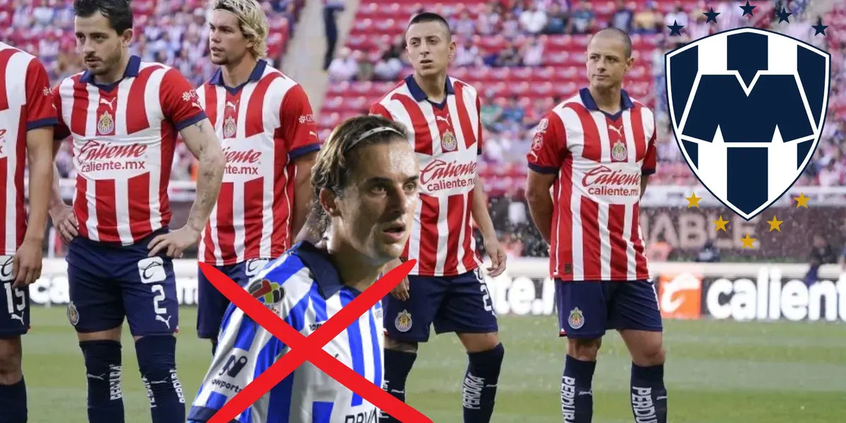 Jugadores de Chivas con el escudo de Monterrey y escudo de Rayados