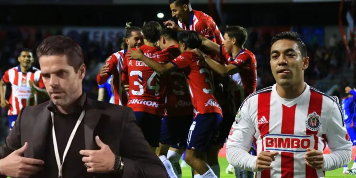 Jugadores de Chivas festejando, Gago y Marco Fabián con Chivas