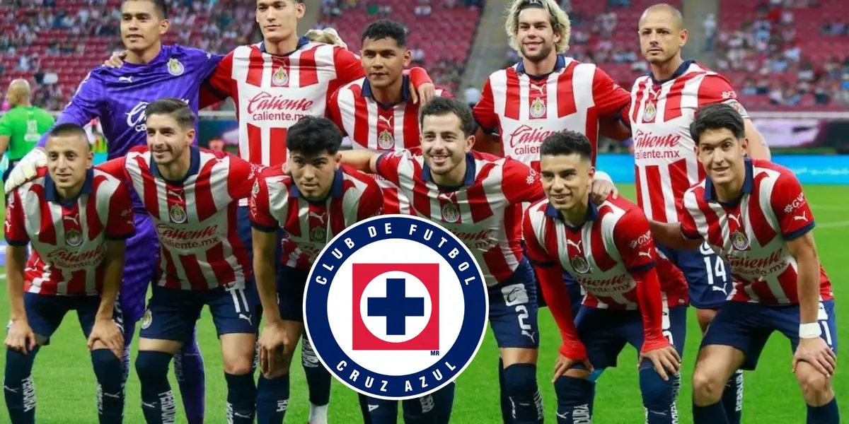 Jugadores de Chivas y el escudo de Cruz Azul