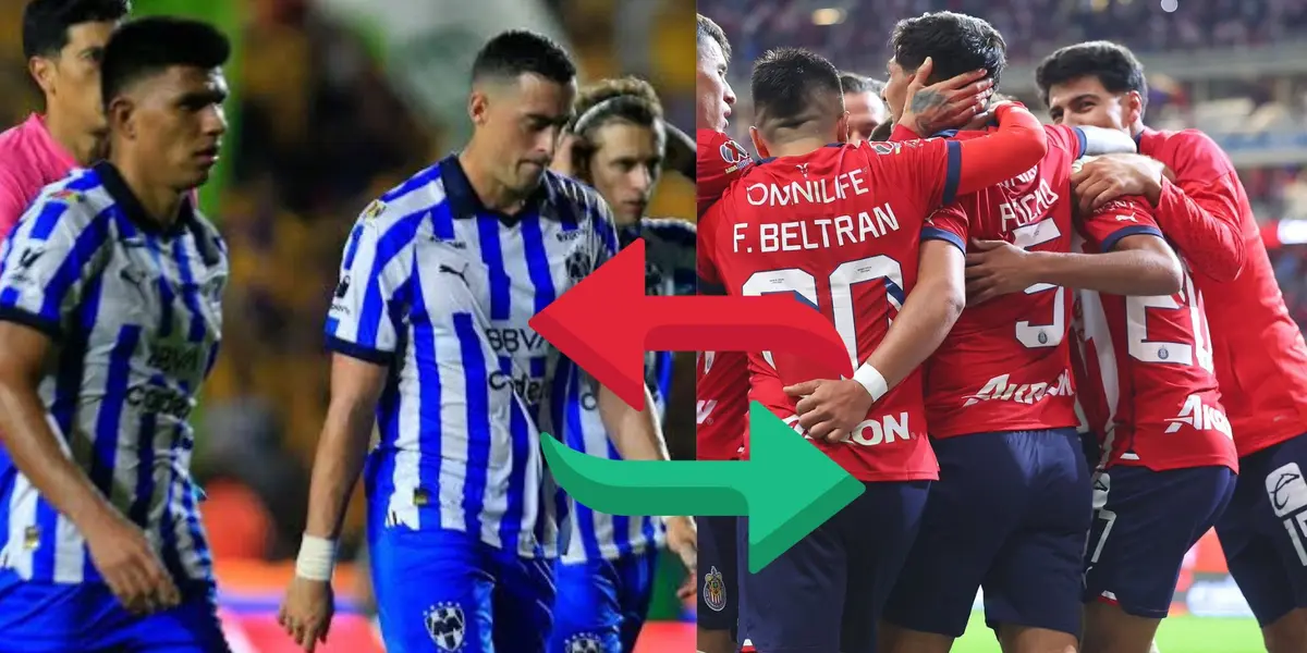 Jugadores de Monterrey y jugadores de Chivas celebrando