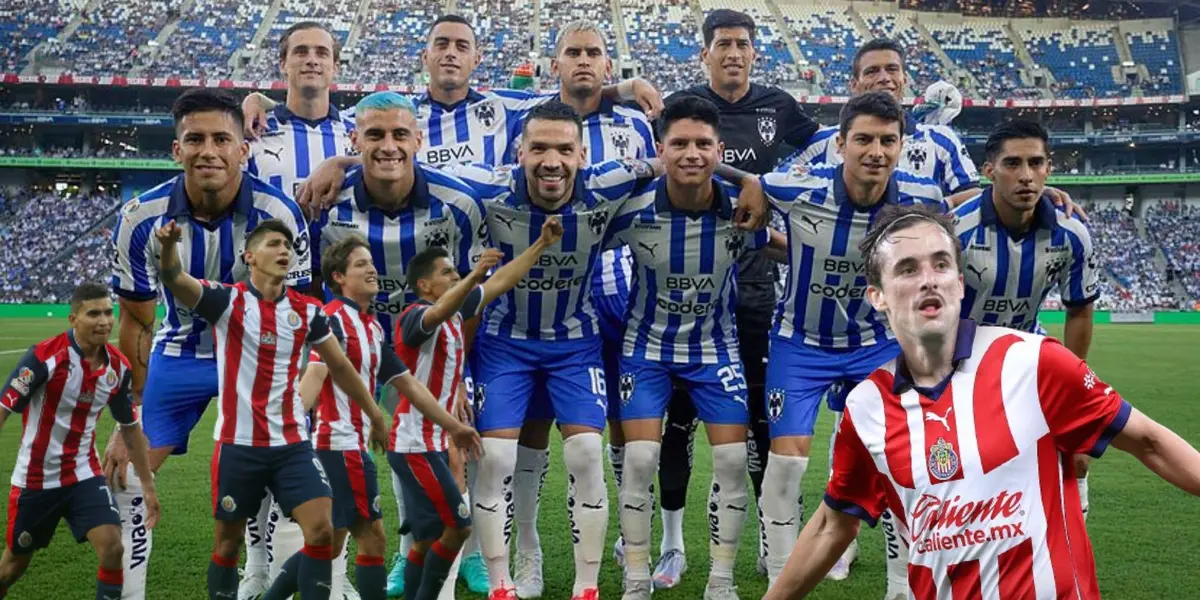Jugadores de rayados con jugadores de Chivas y Cortizo con la del rebaño