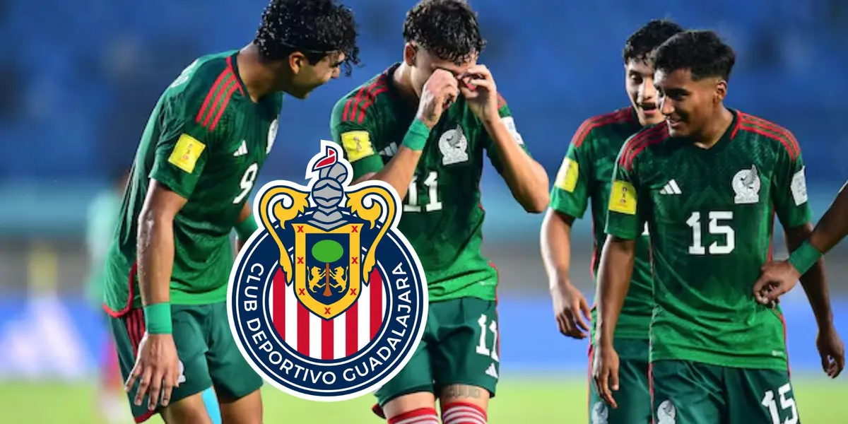 Jugadores jóvenes del Tricolor y el escudo de Chivas