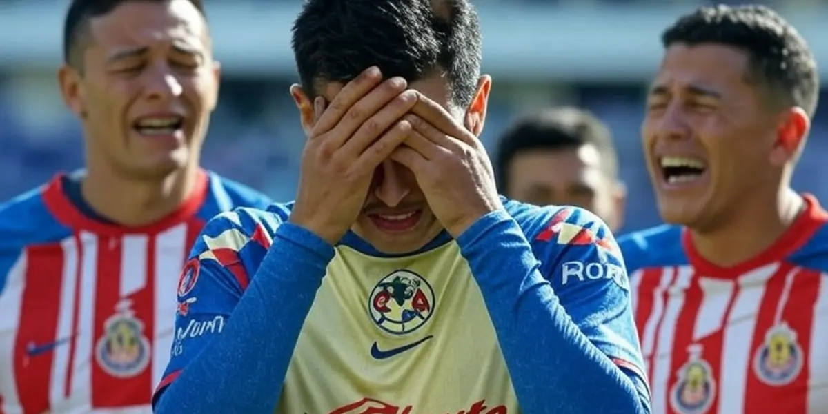 Jugdores de Chivas riéndose de jugador del América (Foto: GROK)