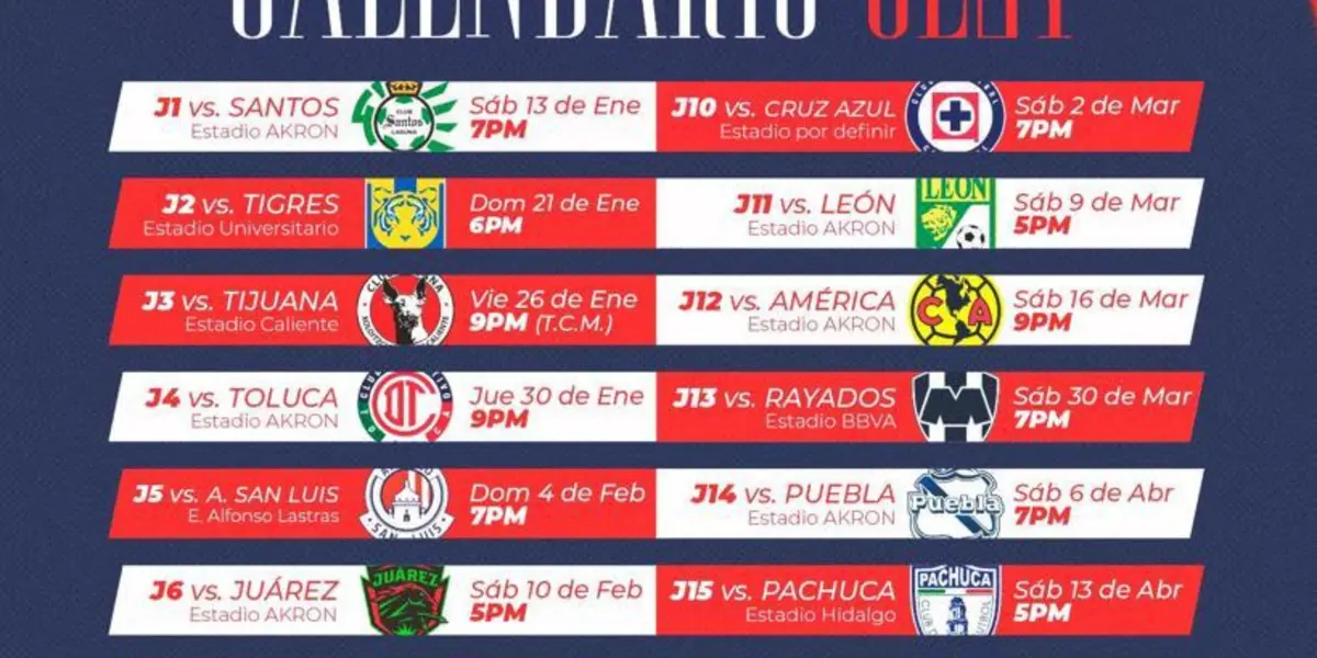 La liga MX dio a conocer el calendario para el próximo torneo, el clásico nacional se juega en el Akron.