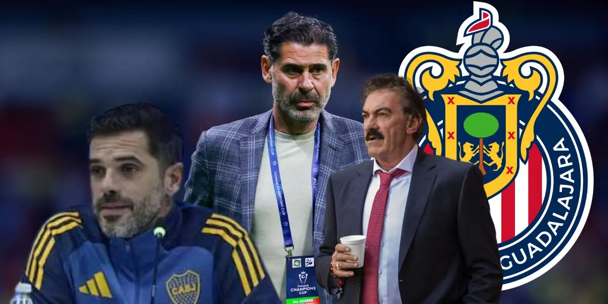 La Volpe con Hierro y Gago y escudo de Chivas/FOTO: Récord