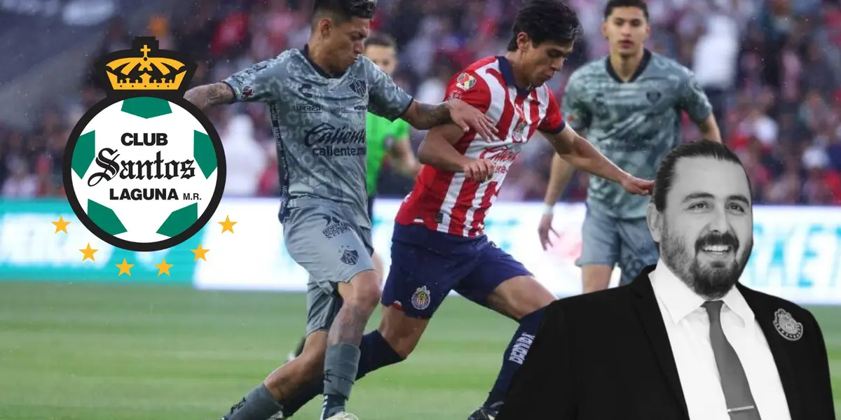 Macías jugando vs Atlas y Amaury Vergara con el escudo de Santos