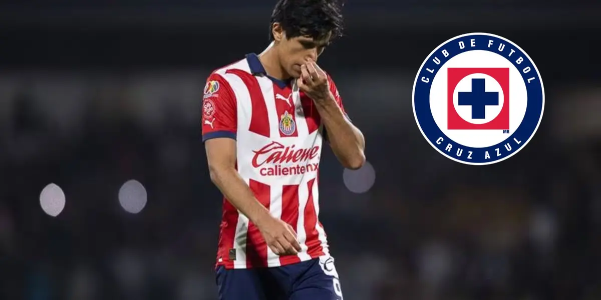 Macías se lamenta y logo de Cruz Azul
