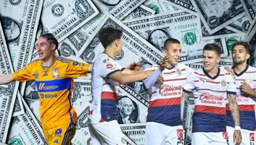 Marcelo Flores con Tigres y jugadores del Guadalajara