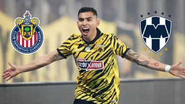 Pineda y los escudos de Chivas y Monterrey