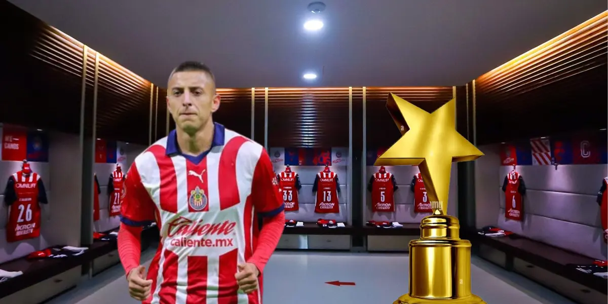 Piojo Alvarado en el vestidor de Chivas y con trofeo