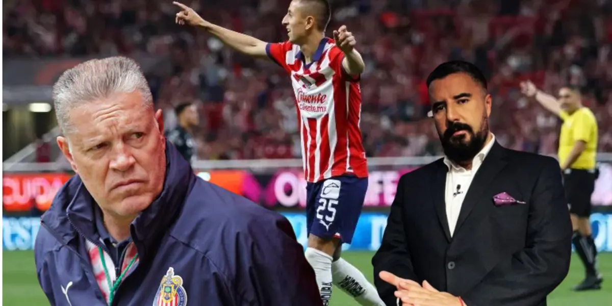 Piojo Alvarado en partido con Chivas, Peláez y Álvaro Morales