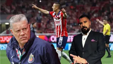 Piojo Alvarado en partido con Chivas, Peláez y Álvaro Morales