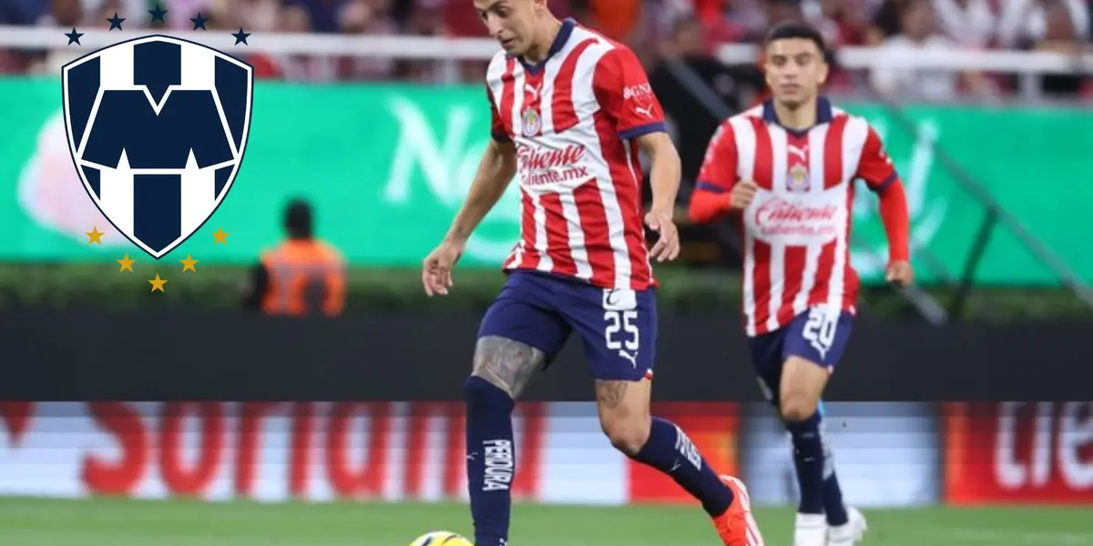 Piojo en partido con Chivas y escudo de Monterrey