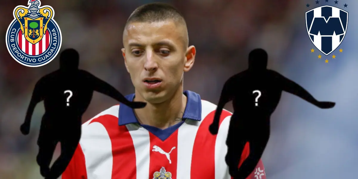 Piojo y dos jugadores secretos y los escudos de Chivas y Monterrey