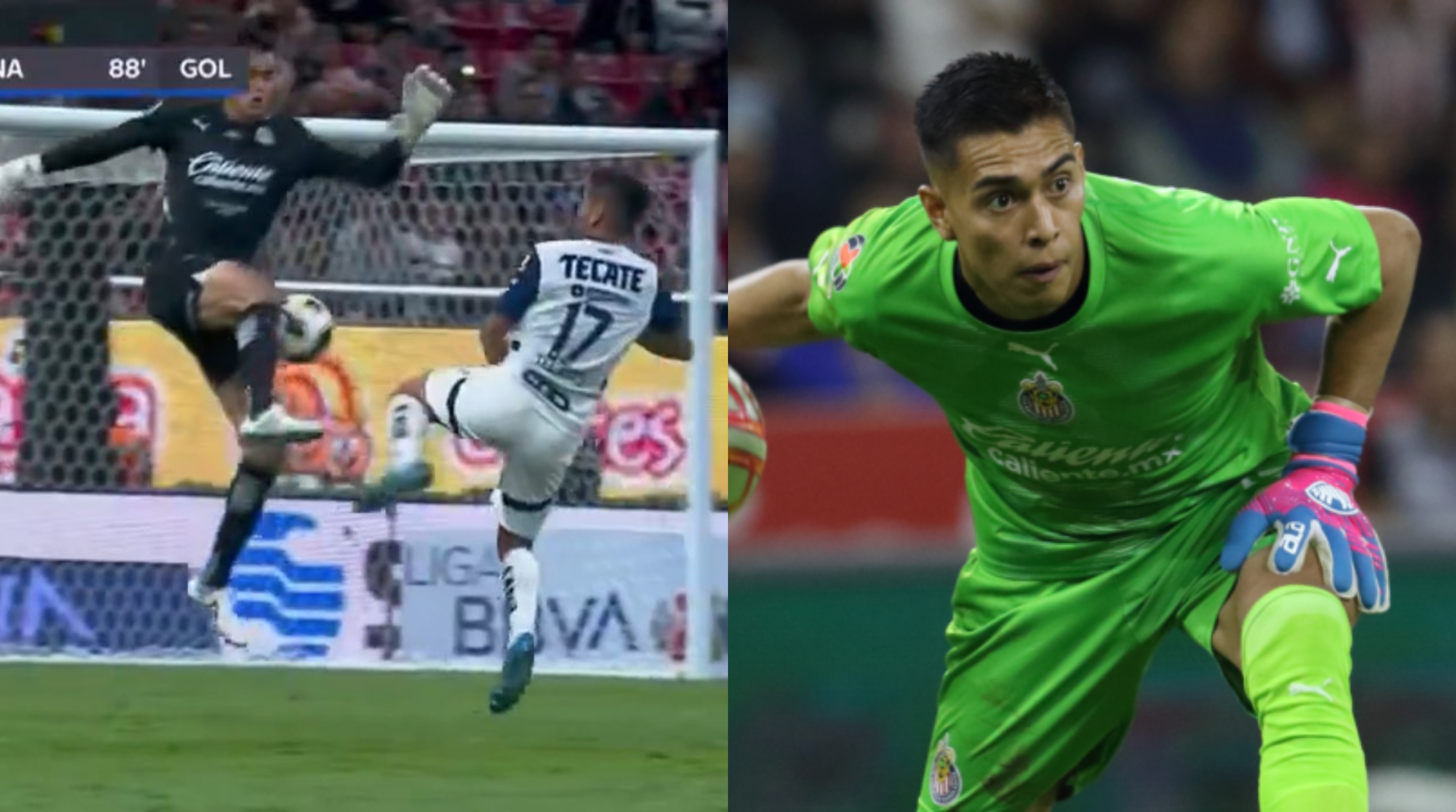 Jugada en la que el Tala Rangel falla en el gol de Rayados (Fuente: Telemundo y Mexsports) 